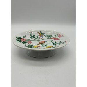 Vintage Japan Porcelain Oval Pedestal Soap Dish Pastel Birds 5 1/2"